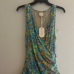 Anthropologie Plenty by Tracy Reese Neon Floral Bubble Hem Wrap Spring Dress